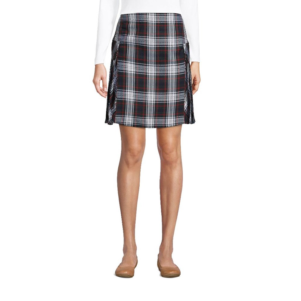 Lands' End Women's ATK Plaid Pleaedt Skort, Evergreen/White, NWT